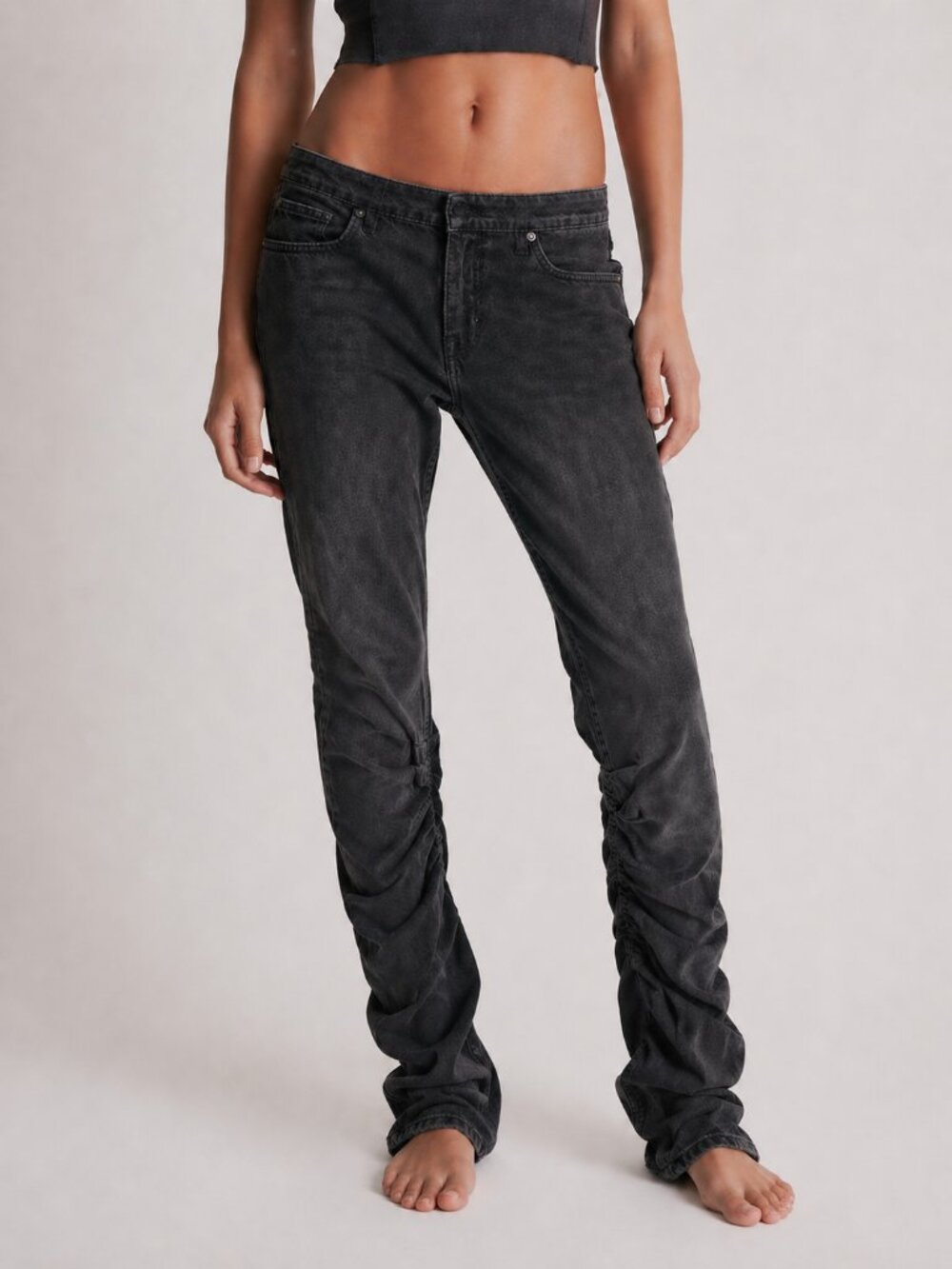 We The Free Daliah Stacked Low Rise Straight Leg Jeans Black Slouchy Sz 28